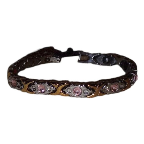 Pink Tourmaline Tennis Bracelet in Gold & Silver Toned Stainless Steel - Picture 6 of 9